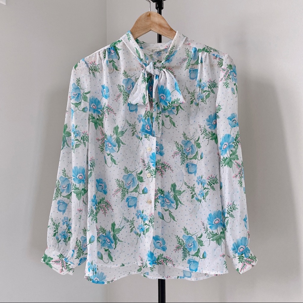 Japanese vintage floral bow tie neck shirt